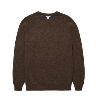 Sunspel Brushed Shetland Crew Neck Bark - Parasol Store