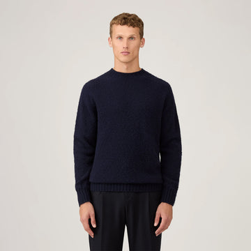 Sunspel Brushed Shetland Crew Neck Navy - Parasol Store