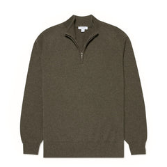 Sunspel Cashmere Half Zip Khaki