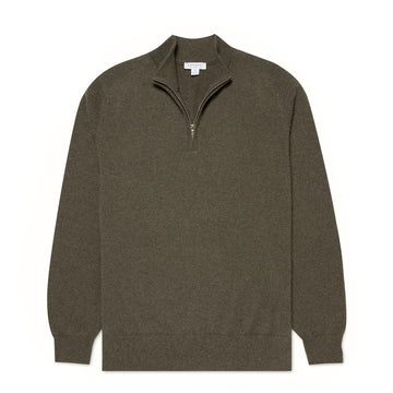 Sunspel Cashmere Half Zip Khaki