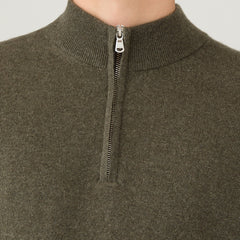 Sunspel Cashmere Half Zip Khaki