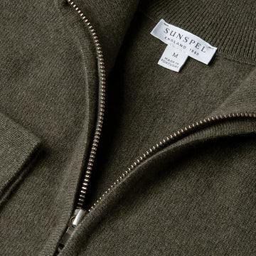Sunspel Cashmere Half Zip Khaki