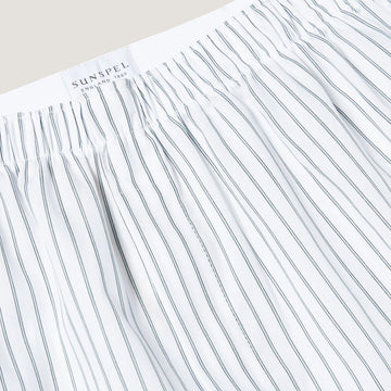 Sunspel Classic Boxer Short White / Blue / Green Archive Stripe - Parasol Store