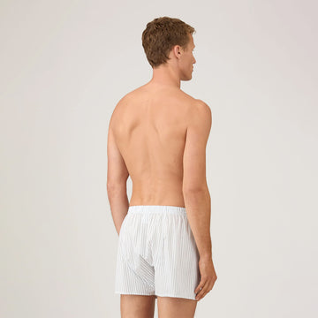 Sunspel Classic Boxer Short White / Blue / Green Archive Stripe - Parasol Store