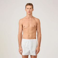Sunspel Classic Boxer Short White / Blue / Green Archive Stripe - Parasol Store