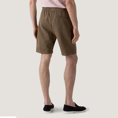 Sunspel Cotton Linen Drawstring Shorts Dark Tan - Parasol Store