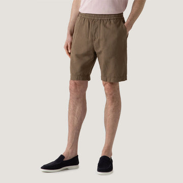 Sunspel Cotton Linen Drawstring Shorts Dark Tan - Parasol Store