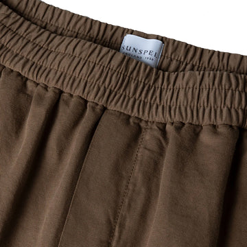 Sunspel Cotton Linen Drawstring Shorts Dark Tan - Parasol Store