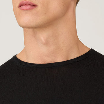Sunspel Extra-Fine Merino Crew Neck Knit Black - Parasol Store