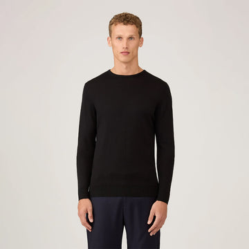 Sunspel Extra-Fine Merino Crew Neck Knit Black - Parasol Store