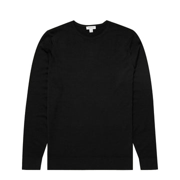 Sunspel Extra-Fine Merino Crew Neck Knit Black - Parasol Store