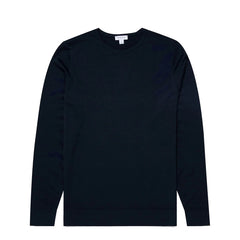 Sunspel Extra-Fine Merino Crew Neck Knit Light Navy - Parasol Store