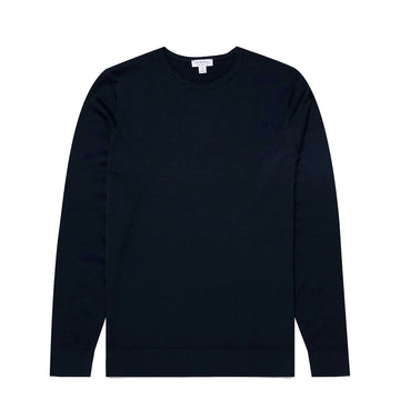 Sunspel Extra-Fine Merino Crew Neck Knit Light Navy - Parasol Store