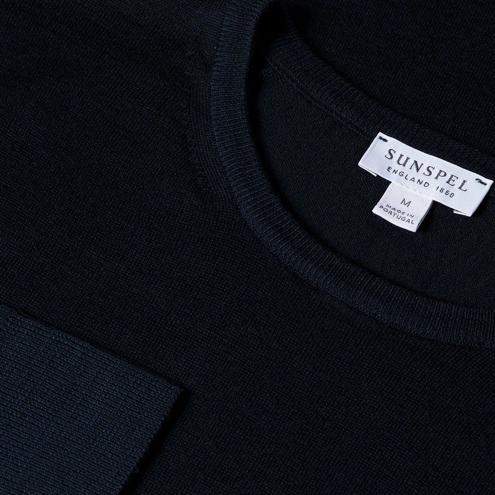 Sunspel Extra-Fine Merino Crew Neck Knit Light Navy - Parasol Store