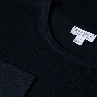 Sunspel Extra-Fine Merino Crew Neck Knit Light Navy - Parasol Store