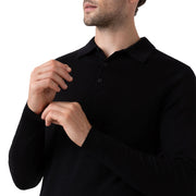 Sunspel Extra-Fine Merino Polo Shirt Black - Parasol Store
