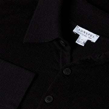 Sunspel Extra-Fine Merino Polo Shirt Black - Parasol Store