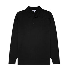 Sunspel Extra-Fine Merino Polo Shirt Black - Parasol Store