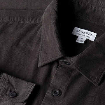 Sunspel Fine Cord Shirt Anthracite