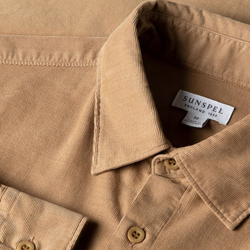 Sunspel Fine Cord Shirt Dark Beige
