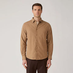 Sunspel Fine Cord Shirt Dark Beige
