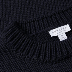 Sunspel Fisherman Mock Neck Jumper Navy - Parasol Store