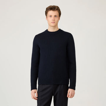 Sunspel Fisherman Mock Neck Jumper Navy - Parasol Store