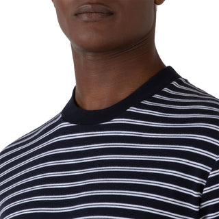 Sunspel Heavy Weight Stripe S/S Crew Tee Navy / White - Parasol Store