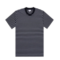 Sunspel Heavy Weight Stripe S/S Crew Tee Navy / White - Parasol Store