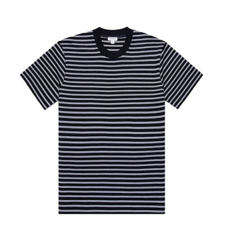 Sunspel Heavy Weight Stripe S/S Crew Tee Navy / White - Parasol Store