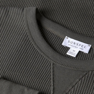 Sunspel L/S Waffle T-Shirt Drill Green - Parasol Store