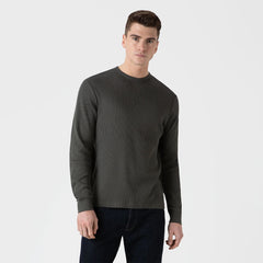 Sunspel L/S Waffle T-Shirt Drill Green - Parasol Store