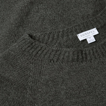 Sunspel Lambswool Crew Neck Dark Green Twist - Parasol Store