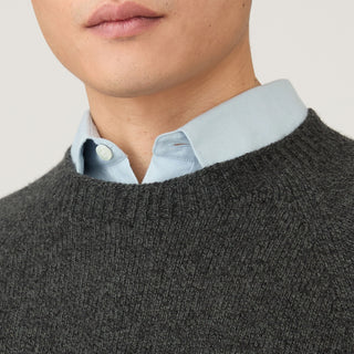 Sunspel Lambswool Crew Neck Dark Green Twist - Parasol Store