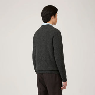 Sunspel Lambswool Crew Neck Dark Green Twist - Parasol Store