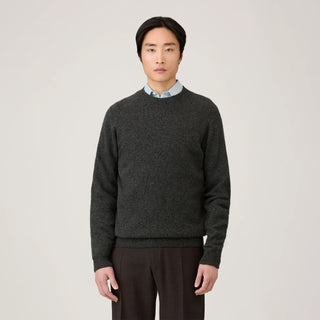 Sunspel Lambswool Crew Neck Dark Green Twist - Parasol Store