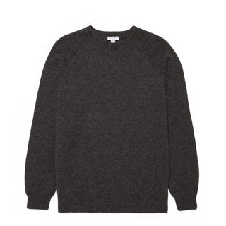 Sunspel Lambswool Crew Neck Dark Green Twist - Parasol Store