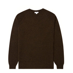 Sunspel Lambswool Crew Neck Jumper Loden Green Twist
