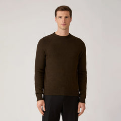 Sunspel Lambswool Crew Neck Jumper Loden Green Twist