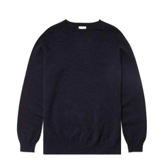 Sunspel Lambswool Crew Neck Knit Dark Navy Mouline - Parasol Store