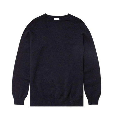 Sunspel Lambswool Crew Neck Knit Dark Navy Mouline