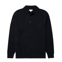 Sunspel Lambswool Polo Shirt Dark Navy Mouline - Parasol Store
