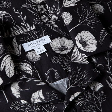 Sunspel Leaf Print Camp Collar Shirt Black - Parasol Store