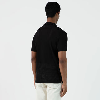 Sunspel Linear Mesh Polo Shirt Black - Parasol Store