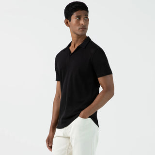 Sunspel Linear Mesh Polo Shirt Black - Parasol Store