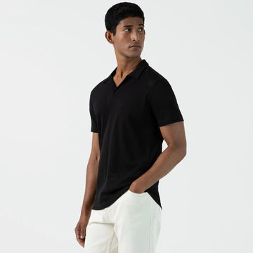 Sunspel Linear Mesh Polo Shirt Black - Parasol Store