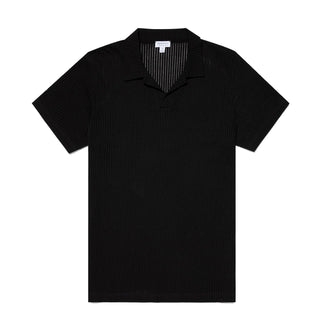 Sunspel Linear Mesh Polo Shirt Black - Parasol Store