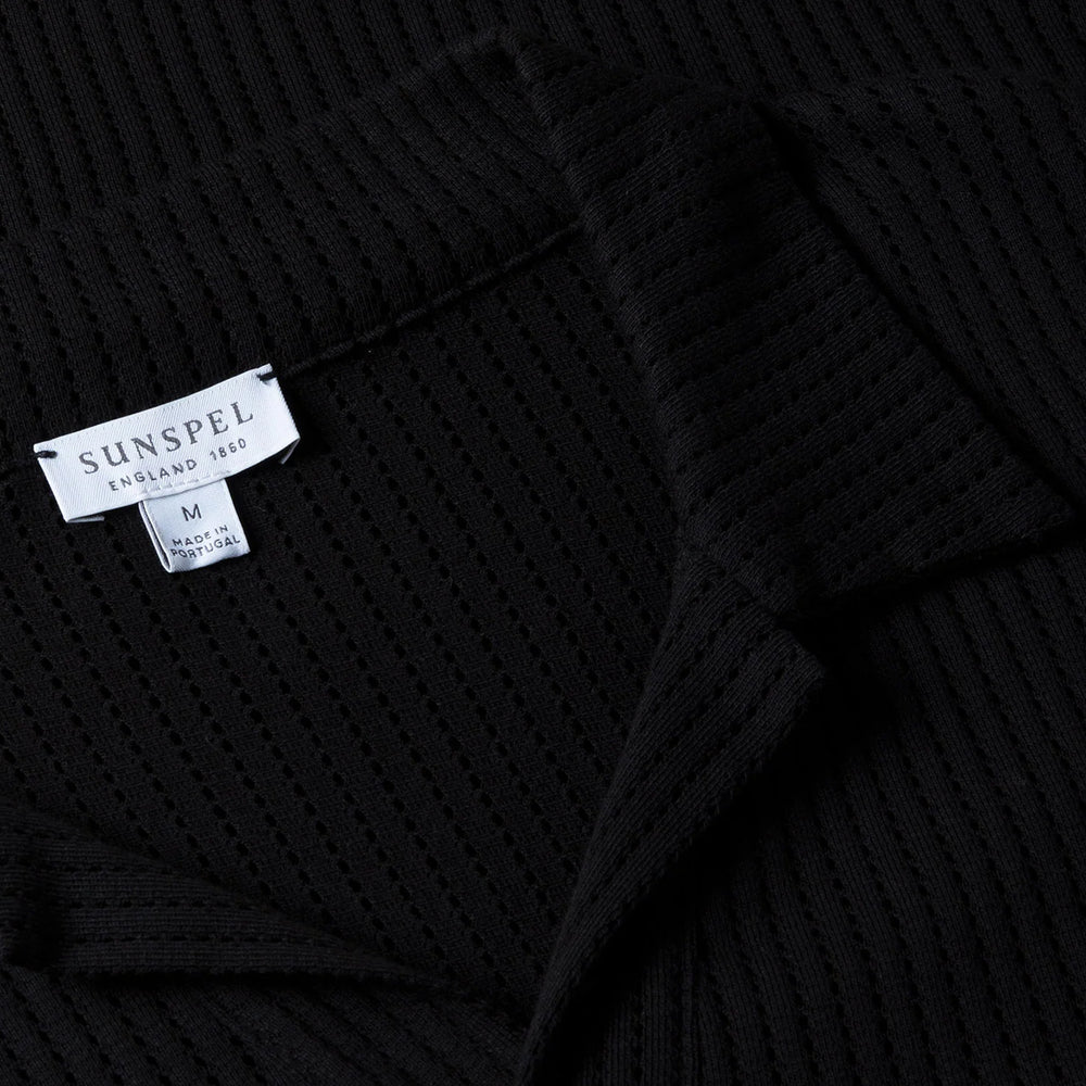 Sunspel Linear Mesh Polo Shirt Black - Parasol Store