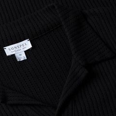 Sunspel Linear Mesh Polo Shirt Black - Parasol Store