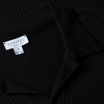 Sunspel Linear Mesh Polo Shirt Black - Parasol Store